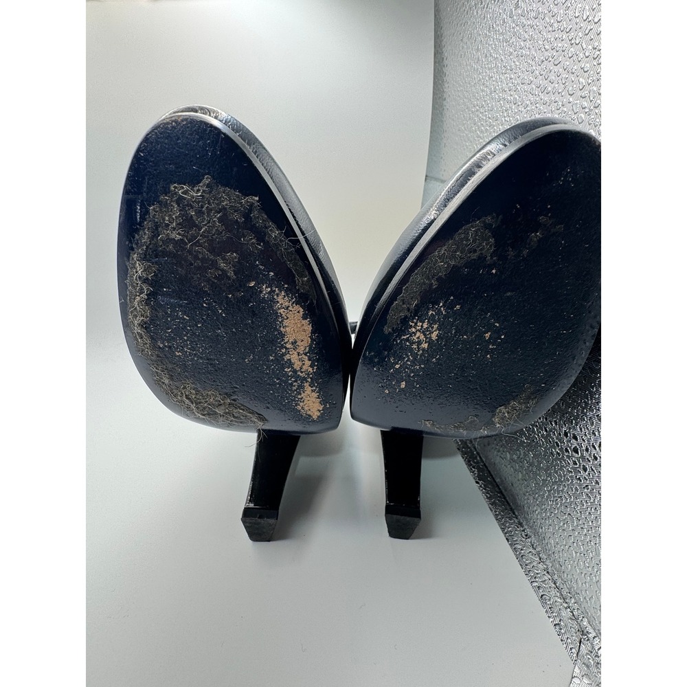 Jimmy Choo Navy Blue Patent Leather Ankle Strap Block Heel Pumps Womens 36.5 - Picture 9 of 10